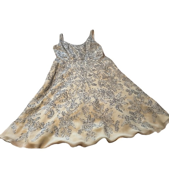 Carmen Marc Valvo Silk Dress Sleeveless Fit and Flare Ribbon Appliqué - Size 8 - Picture 2 of 14